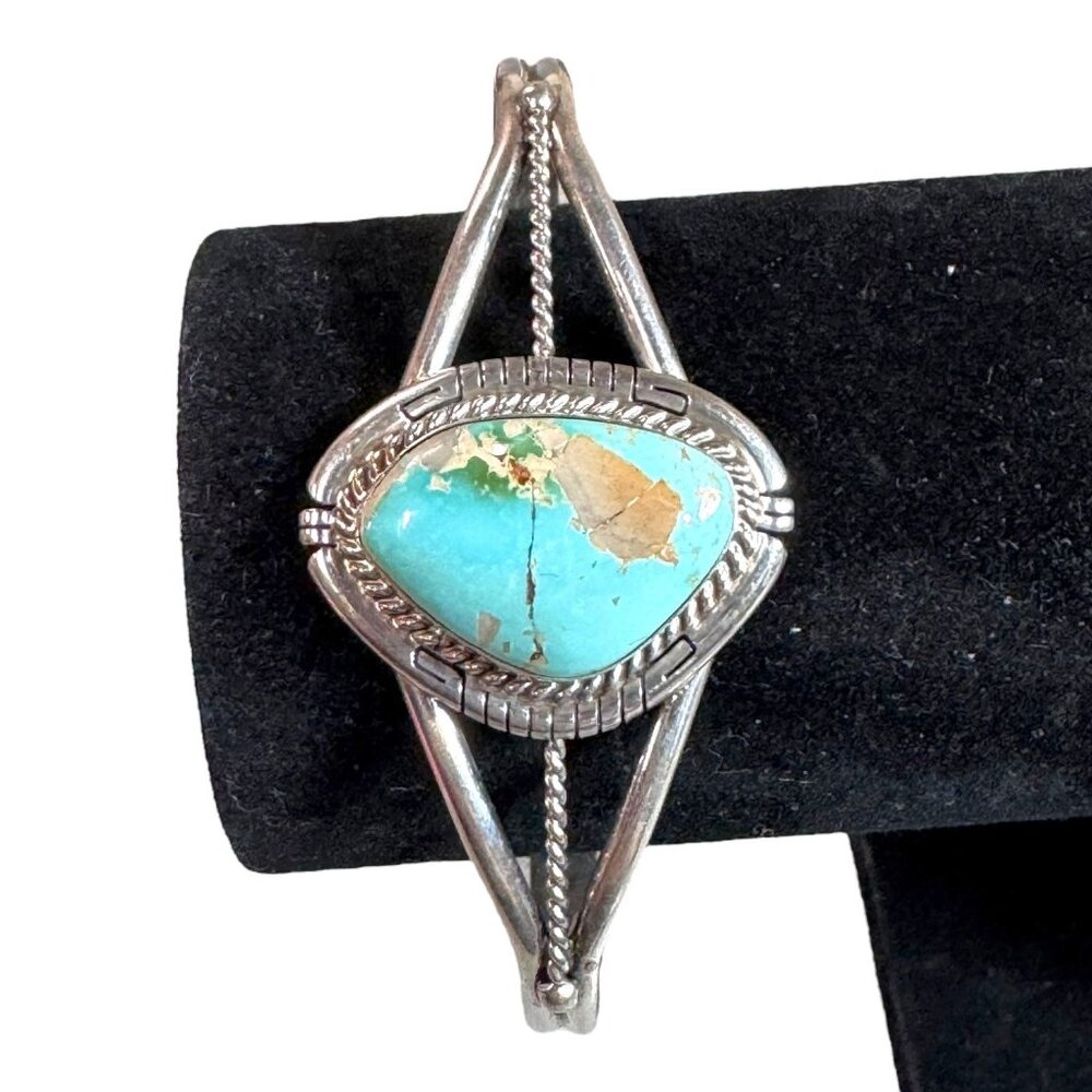 Vintage Navajo Sterling Silver Cuff Bracelet Turquoise By Donovan Skeets Signed
